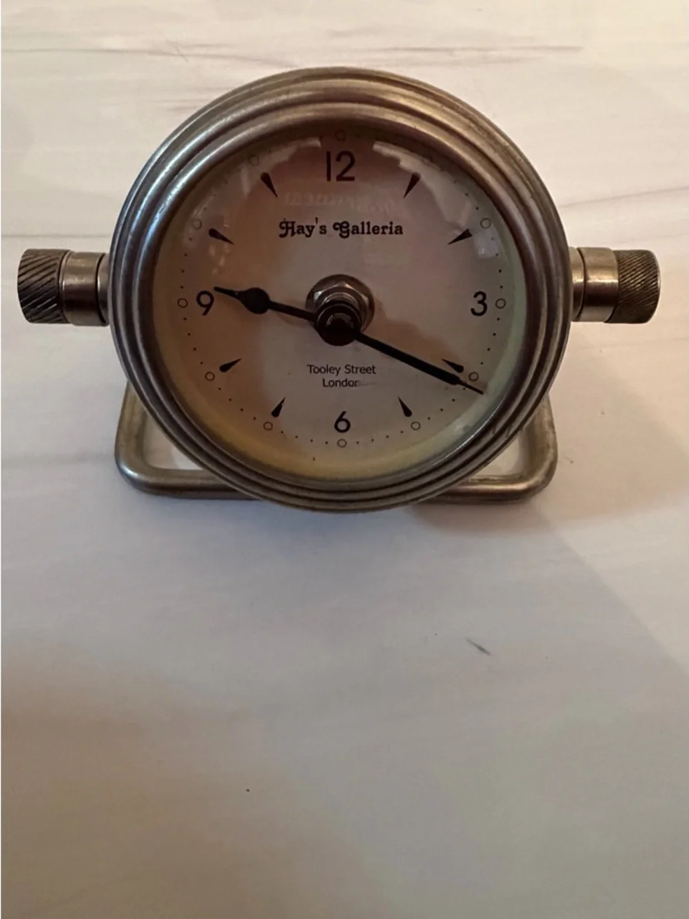 Heavy silver antique Hay’s Galleria London desk/table clock